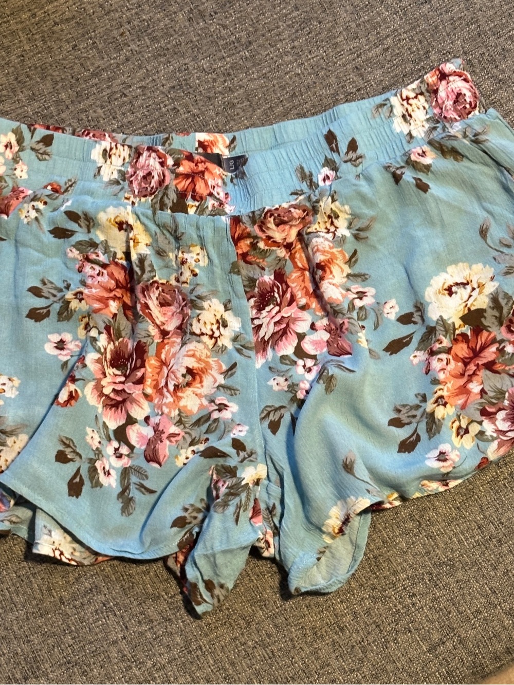 Women's Light Blue Floral Sleep Shorts with Elastic Waist